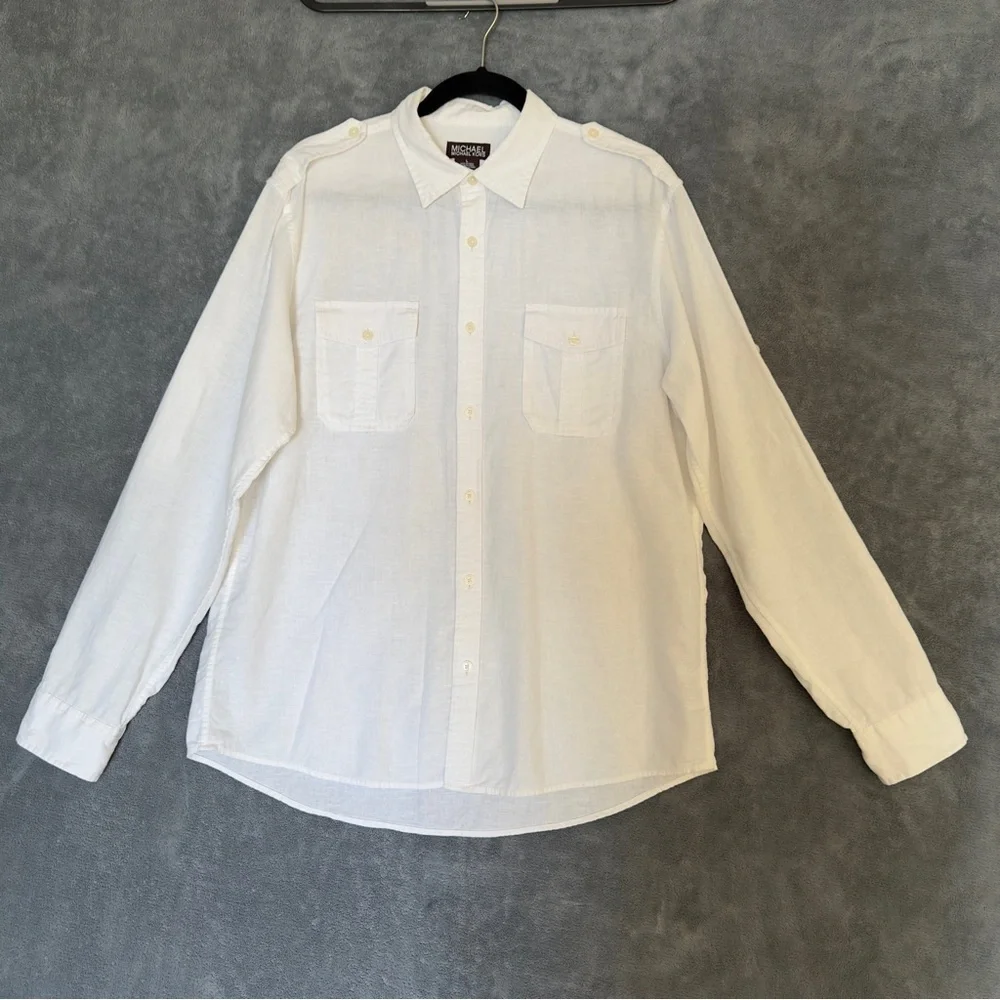 Banana Republic White Linen Cotton Button Up Shirt size XL
